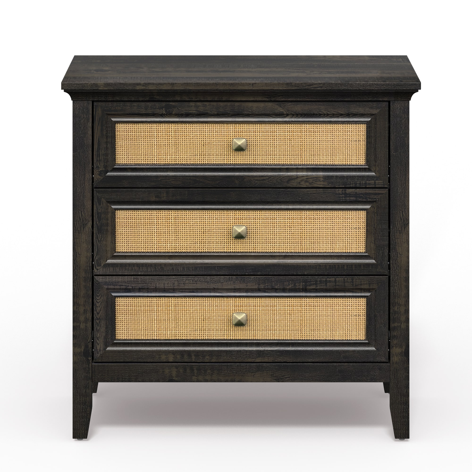 3 Drawer Dresser Rattan Dresser Wood Chest Of Drawers Farmhouse Closet Dressers Modern Bedside Table Rustic Nightstand Storage Cabinet For Bedroom, Hallway, Living Room, Dark Rustic Oak_maomaolike.com